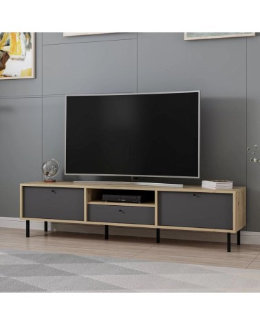 Porta tv Lida con 3 ante e 1 nicchia a giorno colore antracite e struttura rovere