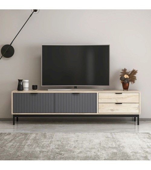 Porta tv Esta con 2 ante antracite e 2 cassetti rovere sonoma