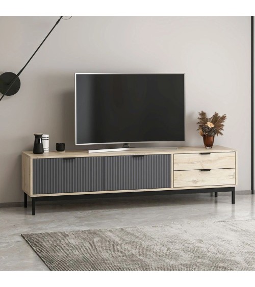 Porta tv Esta con 2 ante antracite e 2 cassetti rovere sonoma