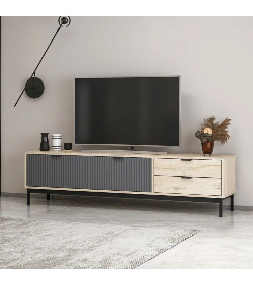 Porta tv Esta con 2 ante antracite e 2 cassetti rovere sonoma