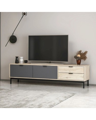 Porta tv Esta con 2 ante antracite e 2 cassetti rovere sonoma
