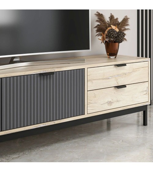 Porta tv Esta con 2 ante antracite e 2 cassetti rovere sonoma