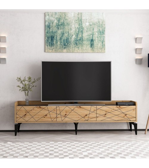 Porta tv Raya con 3 ante colore rovere nodato con intagli e top colore antracite