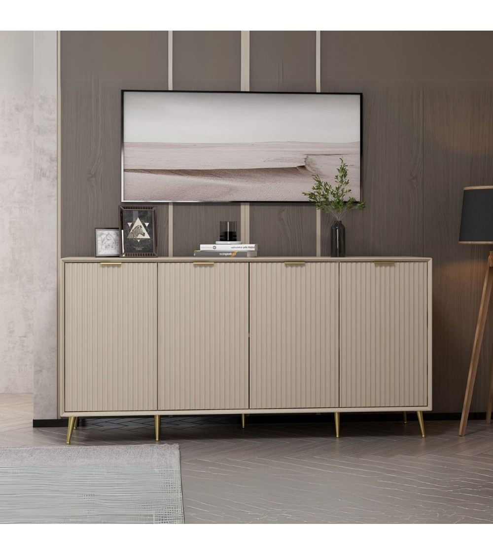 Madia Kale con 4 ante a filo effetto cannettato colore cashmere con maniglie e piedini oro