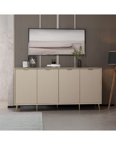 Madia Kale con 4 ante a filo effetto cannettato colore cashmere con maniglie e piedini oro