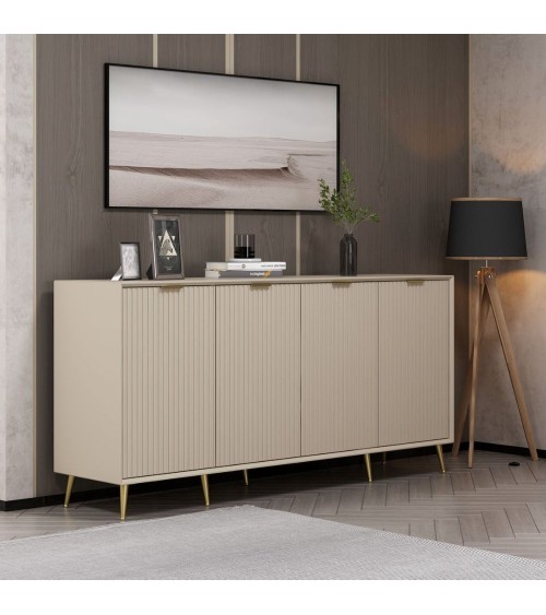 Madia Kale con 4 ante a filo effetto cannettato colore cashmere con maniglie e piedini oro