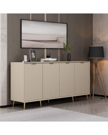 Madia Kale con 4 ante a filo effetto cannettato colore cashmere con maniglie e piedini oro