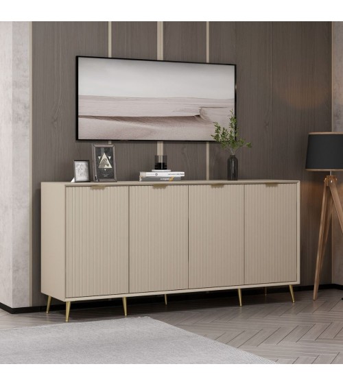 Madia Kale con 4 ante a filo effetto cannettato colore cashmere con maniglie e piedini oro