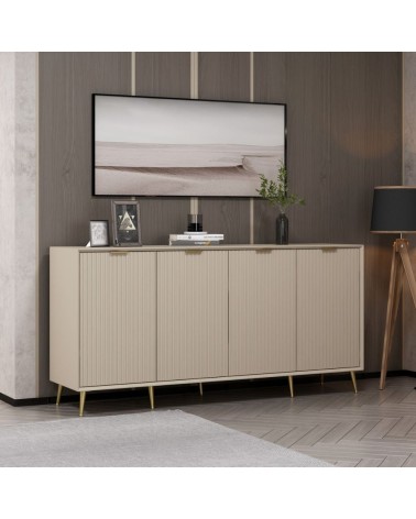 Madia Kale con 4 ante a filo effetto cannettato colore cashmere con maniglie e piedini oro