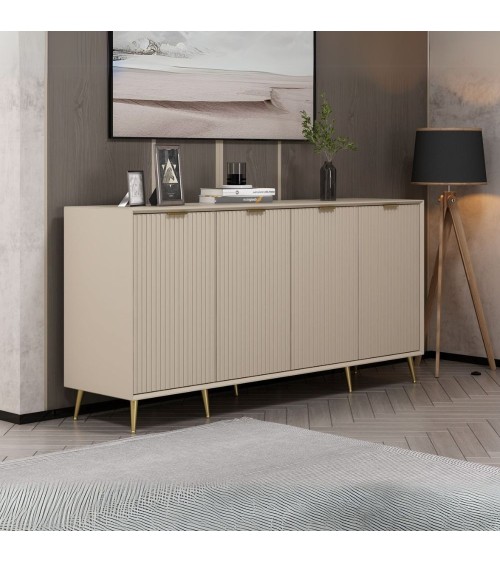 Madia Kale con 4 ante a filo effetto cannettato colore cashmere con maniglie e piedini oro