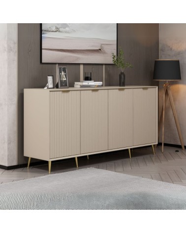 Madia Kale con 4 ante a filo effetto cannettato colore cashmere con maniglie e piedini oro