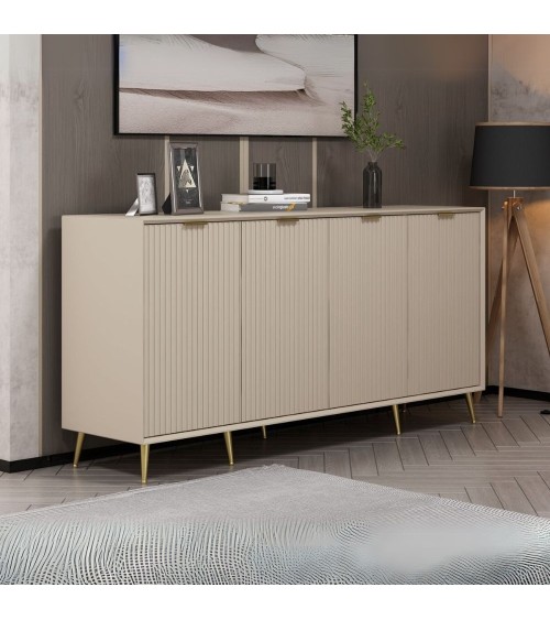 Madia Kale con 4 ante a filo effetto cannettato colore cashmere con maniglie e piedini oro