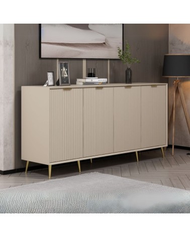 Madia Kale con 4 ante a filo effetto cannettato colore cashmere con maniglie e piedini oro