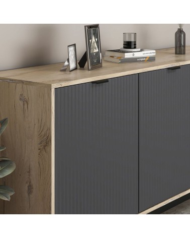 Madia Esta 180 con 2 ante colore antracite effetto cannettato e 3 cassetti rovere sonoma
