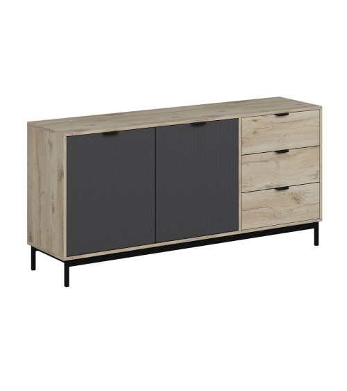 Madia Esta 180 con 2 ante colore antracite effetto cannettato e 3 cassetti rovere sonoma