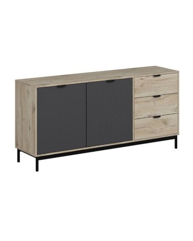 Madia Esta 180 con 2 ante colore antracite effetto cannettato e 3 cassetti rovere sonoma