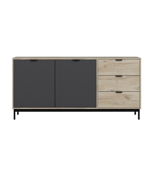 Madia Esta 180 con 2 ante colore antracite effetto cannettato e 3 cassetti rovere sonoma