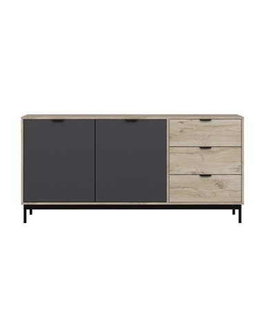 Madia Esta 180 con 2 ante colore antracite effetto cannettato e 3 cassetti rovere sonoma