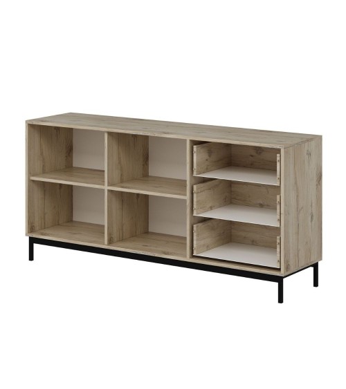 Madia Esta 180 con 2 ante colore antracite effetto cannettato e 3 cassetti rovere sonoma