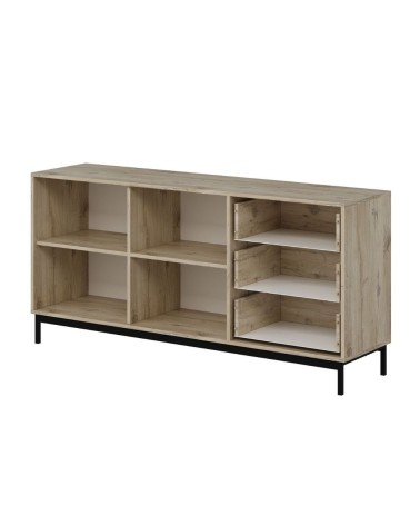 Madia Esta 180 con 2 ante colore antracite effetto cannettato e 3 cassetti rovere sonoma