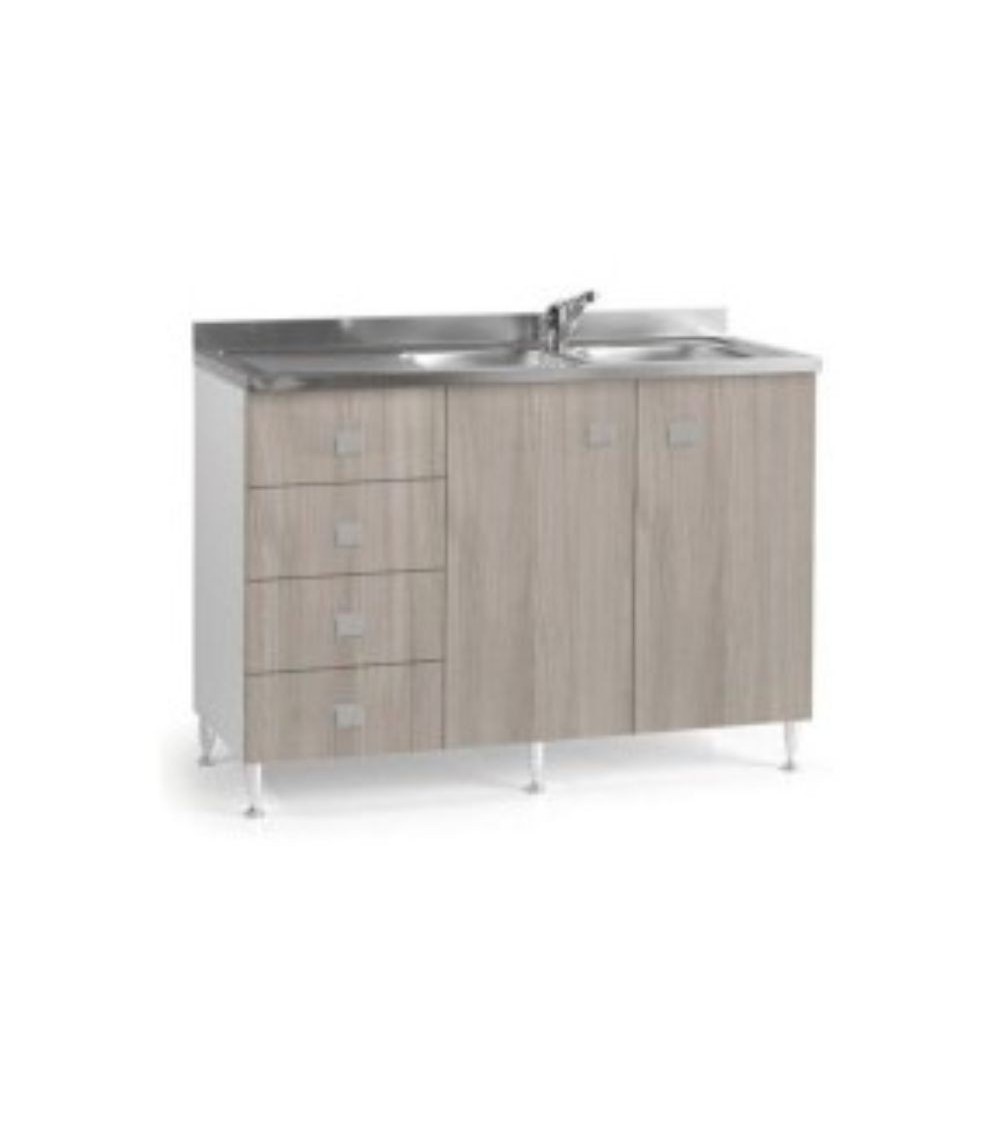 Base lavello 120 con cassettiera a sinistra colore olmo