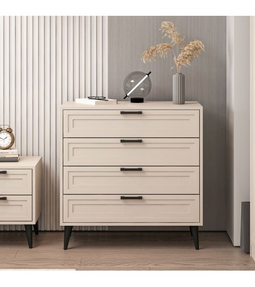 Cassettiera Prime 4 cassetti colore cashmere con maniglie e piedini neri