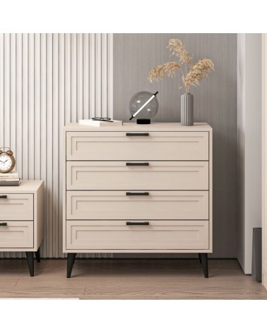 Cassettiera Prime 4 cassetti colore cashmere con maniglie e piedini neri