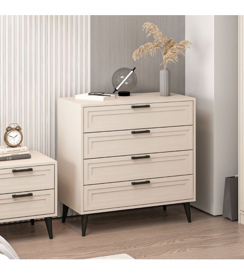 Cassettiera Prime 4 cassetti colore cashmere con maniglie e piedini neri