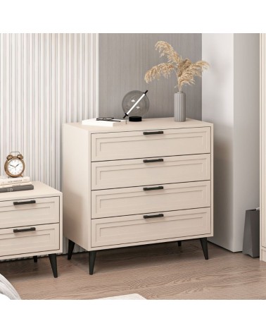 Cassettiera Prime 4 cassetti colore cashmere con maniglie e piedini neri