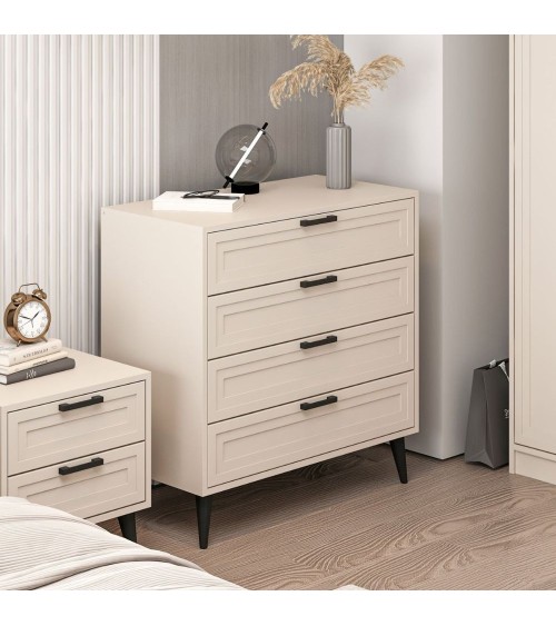 Cassettiera Prime 4 cassetti colore cashmere con maniglie e piedini neri