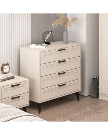 Cassettiera Prime 4 cassetti colore cashmere con maniglie e piedini neri