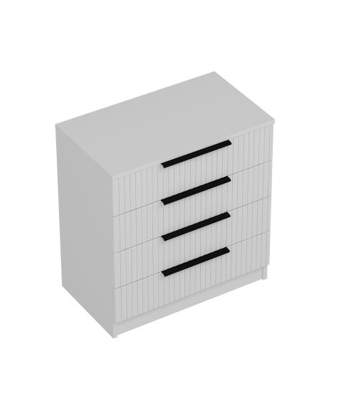 Cassettiera Kale 4 cassetti effetto cannettato bianco con maniglie nere