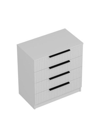 Cassettiera Kale 4 cassetti effetto cannettato bianco con maniglie nere