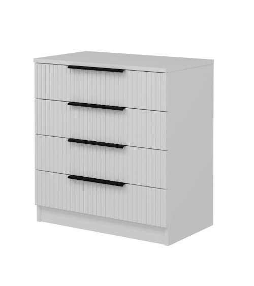 Cassettiera Kale 4 cassetti effetto cannettato bianco con maniglie nere