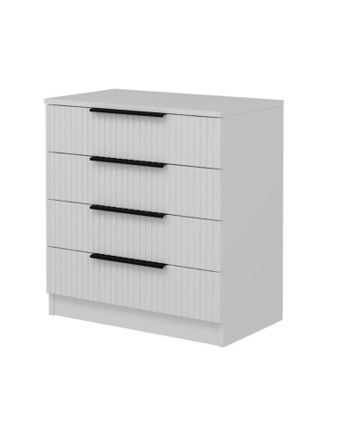 Cassettiera Kale 4 cassetti effetto cannettato bianco con maniglie nere