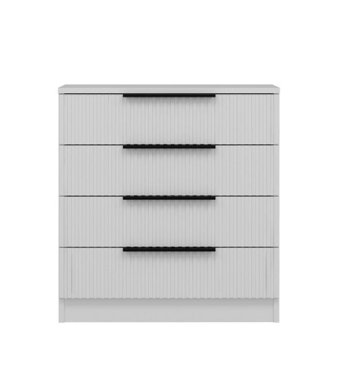 Cassettiera Kale 4 cassetti effetto cannettato bianco con maniglie nere