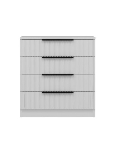 Cassettiera Kale 4 cassetti effetto cannettato bianco con maniglie nere