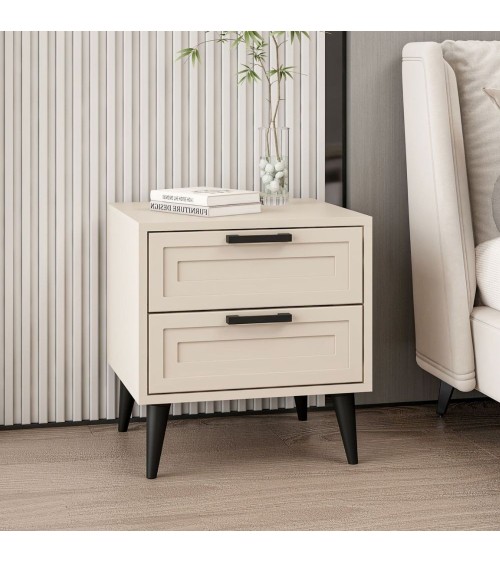 Comodino Prime con 2 cassetti colore cashmere con maniglie e piedini neri