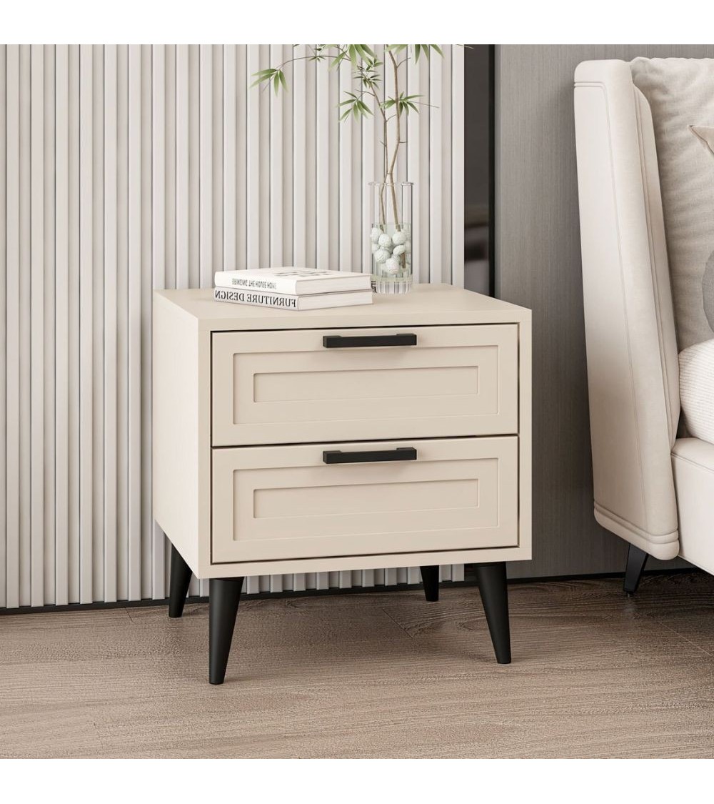 Comodino Prime con 2 cassetti colore cashmere con maniglie e piedini neri