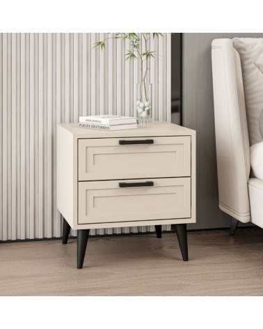 Comodino Prime con 2 cassetti colore cashmere con maniglie e piedini neri