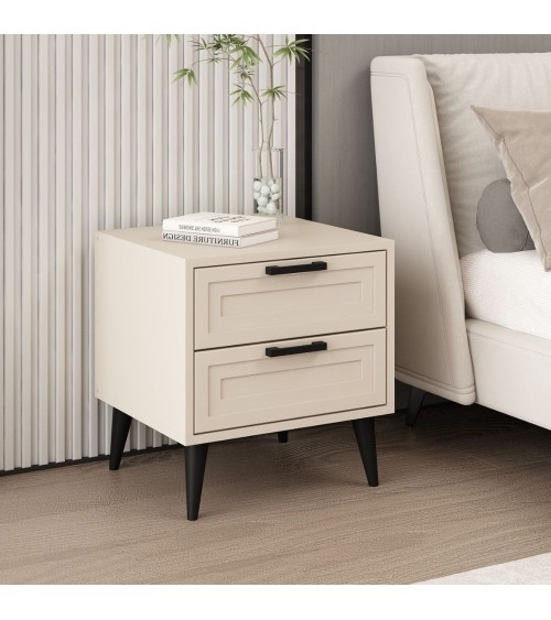 Comodino Prime con 2 cassetti colore cashmere con maniglie e piedini neri