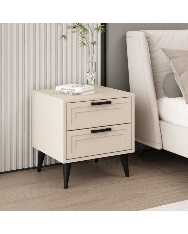 Comodino Prime con 2 cassetti colore cashmere con maniglie e piedini neri
