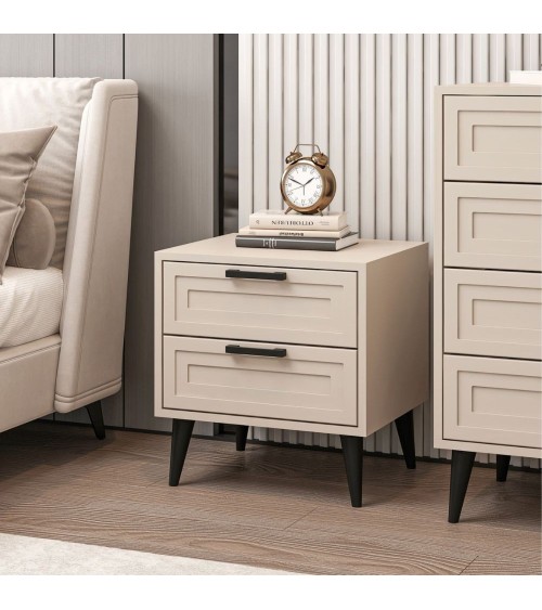 Comodino Prime con 2 cassetti colore cashmere con maniglie e piedini neri