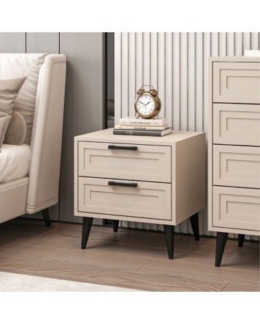 Comodino Prime con 2 cassetti colore cashmere con maniglie e piedini neri