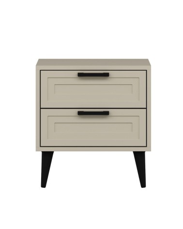 Comodino Prime con 2 cassetti colore cashmere con maniglie e piedini neri