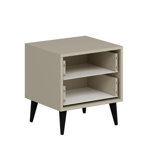 Comodino Prime con 2 cassetti colore cashmere con maniglie e piedini neri