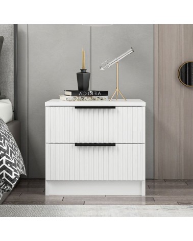 Comodino Kale con 2 cassetti a filo effetto cannettato colore bianco