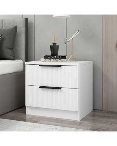 Comodino Kale con 2 cassetti a filo effetto cannettato colore bianco