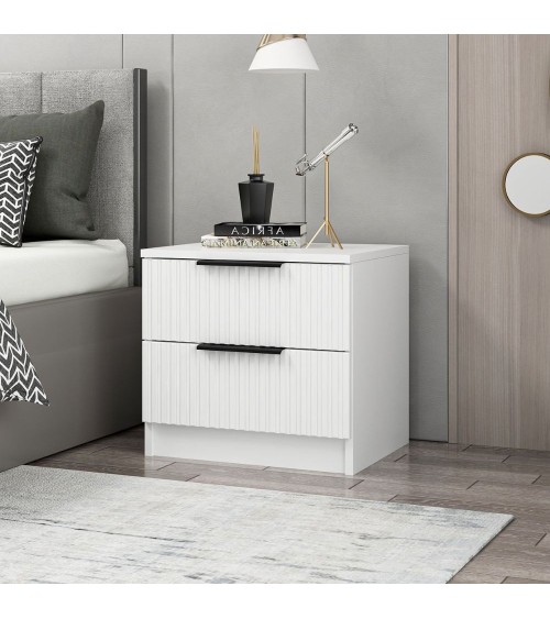 Comodino Kale con 2 cassetti a filo effetto cannettato colore bianco
