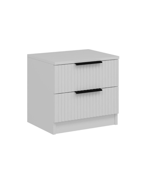 Comodino Kale con 2 cassetti a filo effetto cannettato colore bianco